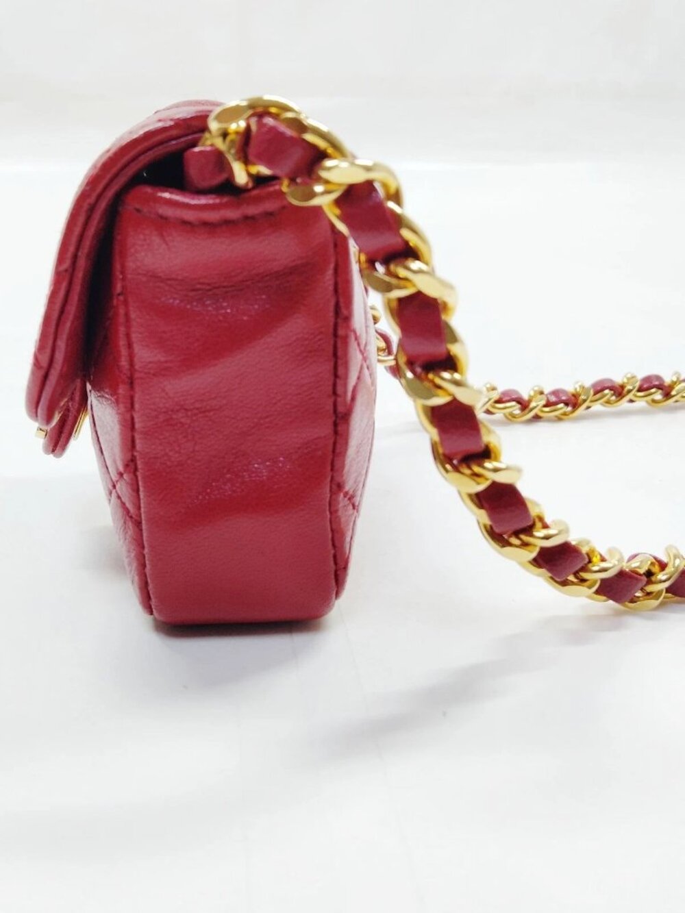 Authentic Chanel Mini Classic Flap Coin Purse Red Quilted Lambskin Chain Bag - Picture 4 of 14